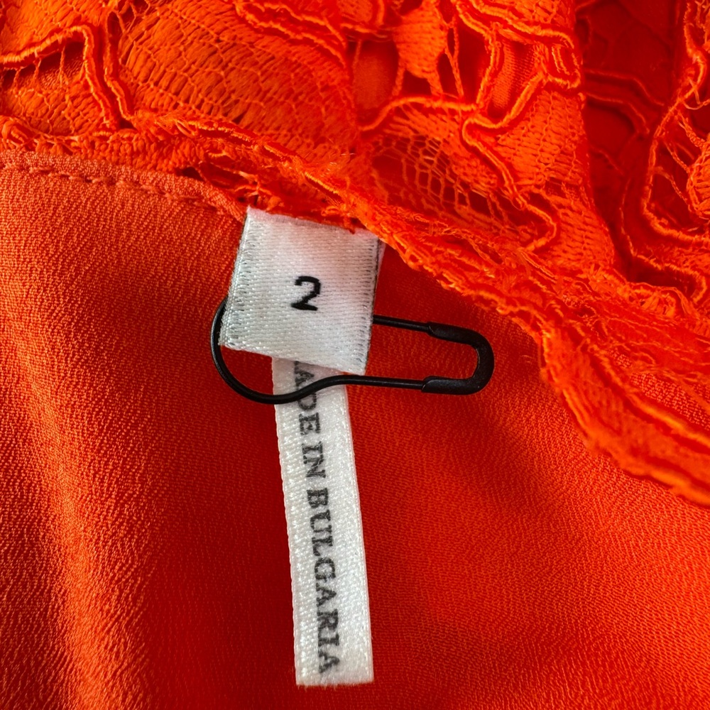 Sandro Paris Riviera Lace Dress in Tangerine Orange size 2 Medium $455 - Picture 5 of 15